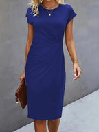 Margaret™ | Vestido de cóctel midi ajustado con drapeado lateral