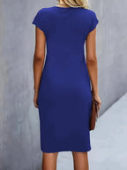 Margaret™ | Vestido de cóctel midi ajustado con drapeado lateral