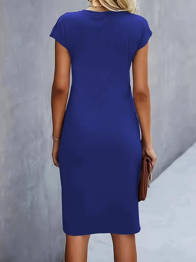 Margaret™ | Vestido de cóctel midi ajustado con drapeado lateral