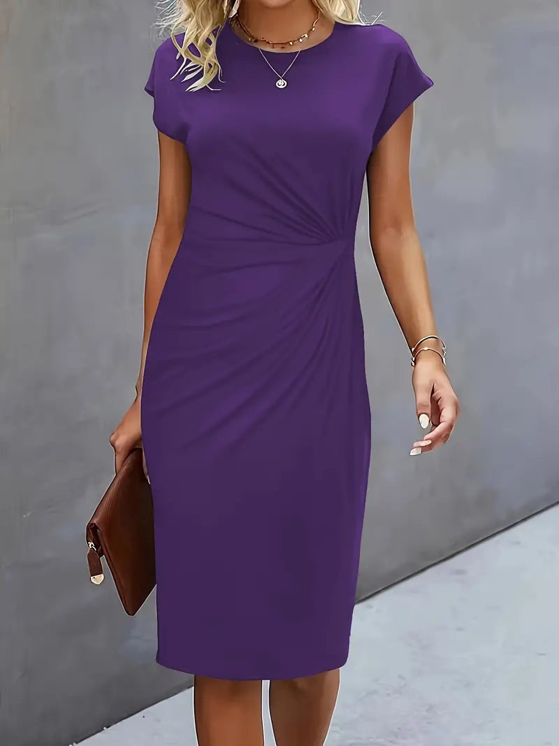 Margaret™ | Vestido de cóctel midi ajustado con drapeado lateral