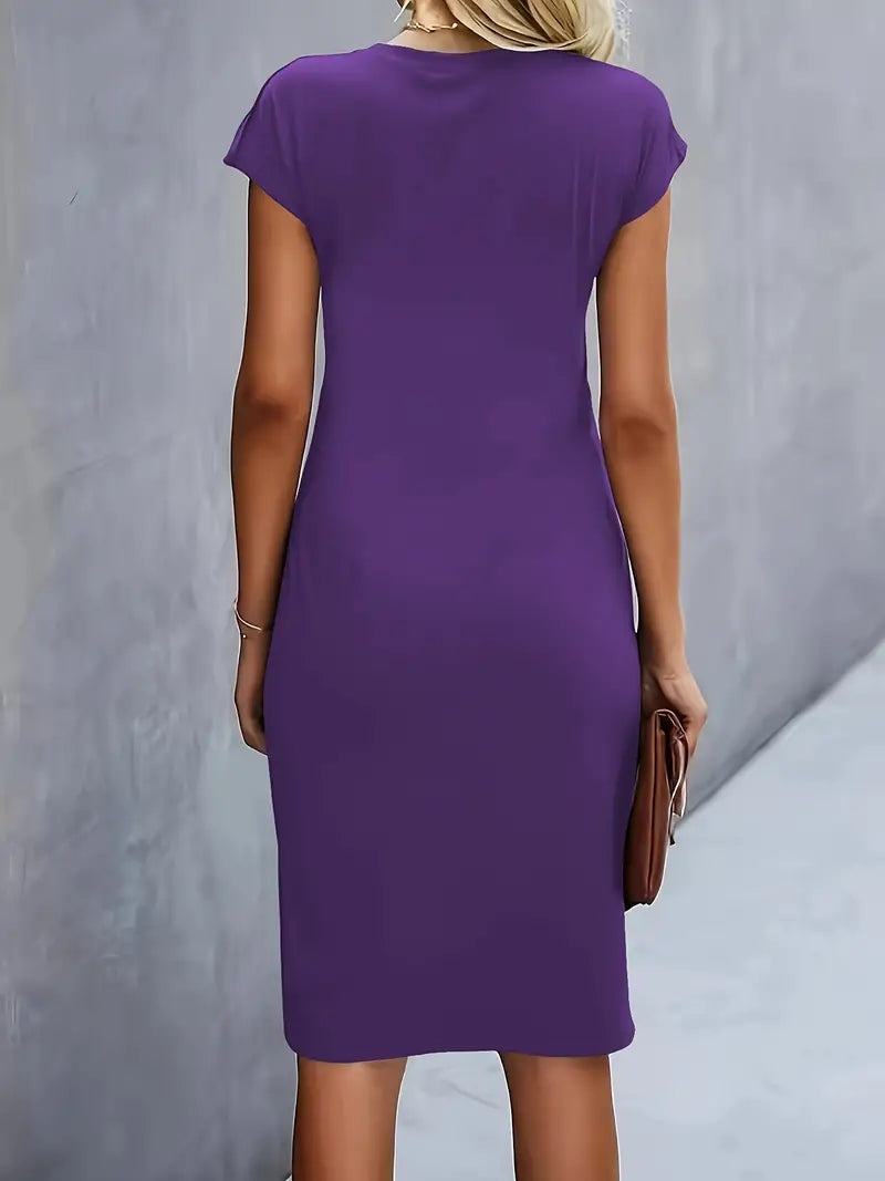 Margaret™ | Vestido de cóctel midi ajustado con drapeado lateral