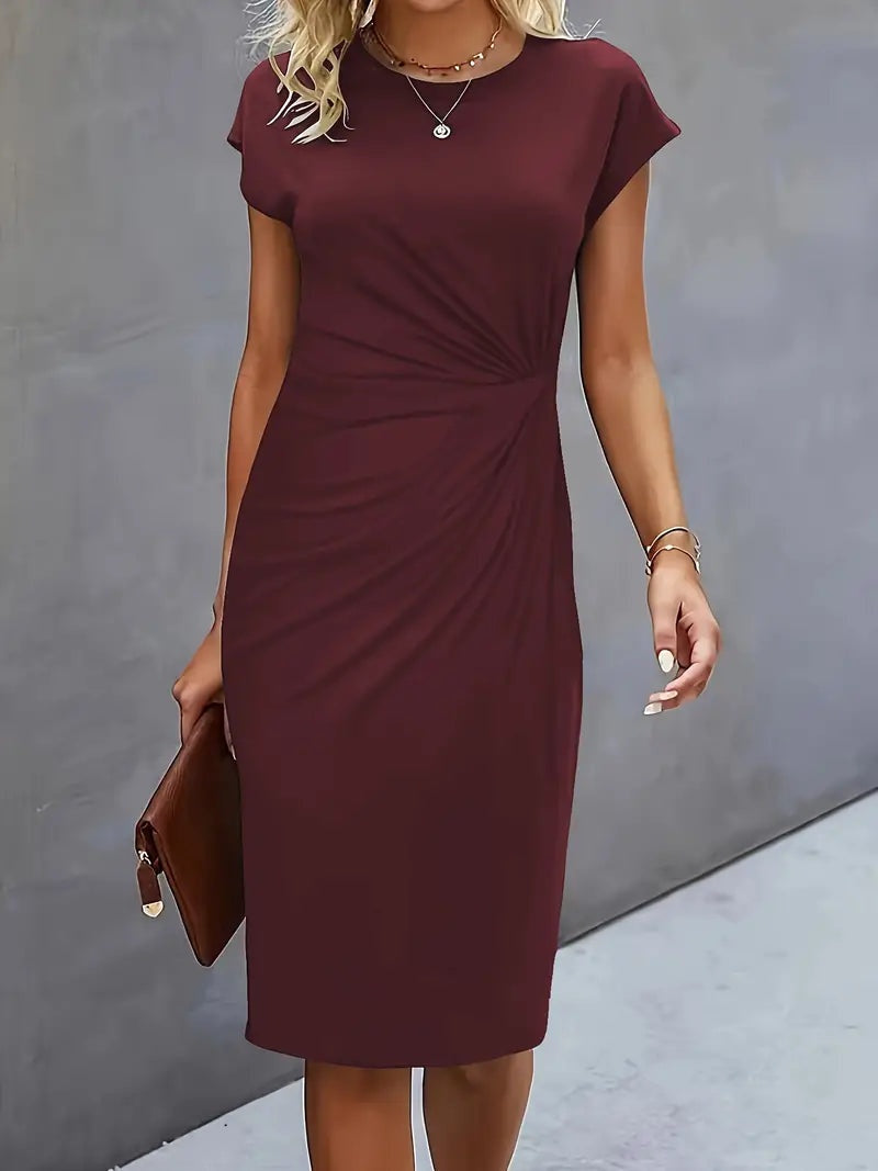 Margaret™ | Vestido de cóctel midi ajustado con drapeado lateral
