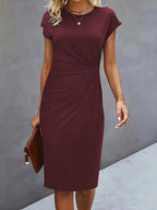 Margaret™ | Vestido de cóctel midi ajustado con drapeado lateral