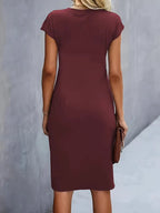 Margaret™ | Vestido de cóctel midi ajustado con drapeado lateral