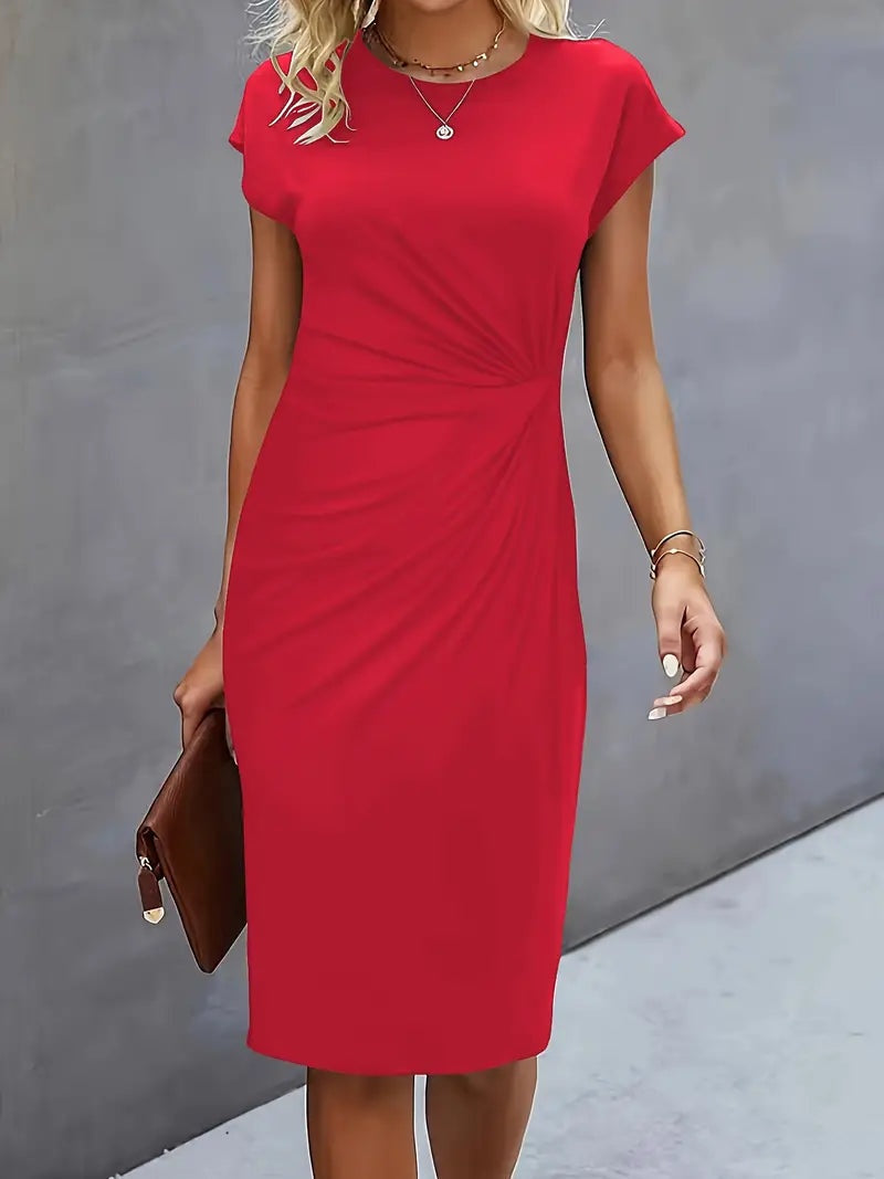 Margaret™ | Vestido de cóctel midi ajustado con drapeado lateral