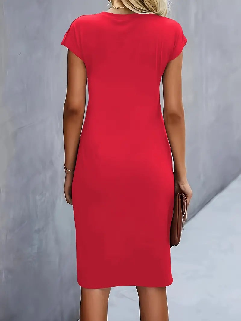 Margaret™ | Vestido de cóctel midi ajustado con drapeado lateral