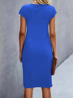 Margaret™ | Vestido de cóctel midi ajustado con drapeado lateral