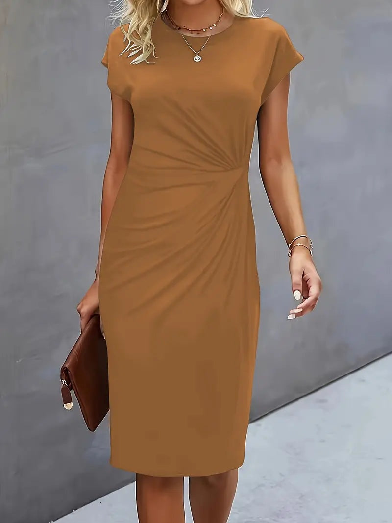 Margaret™ | Vestido de cóctel midi ajustado con drapeado lateral