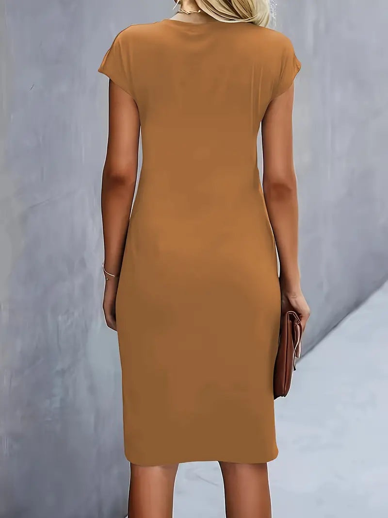 Margaret™ | Vestido de cóctel midi ajustado con drapeado lateral