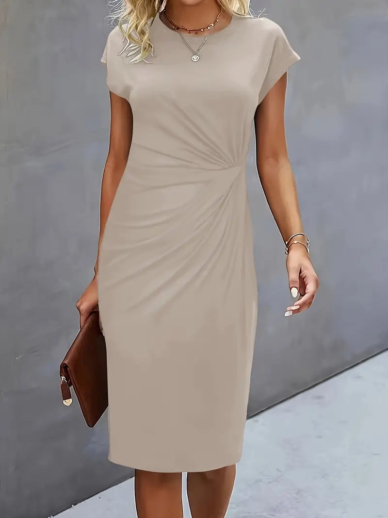Margaret™ | Vestido de cóctel midi ajustado con drapeado lateral