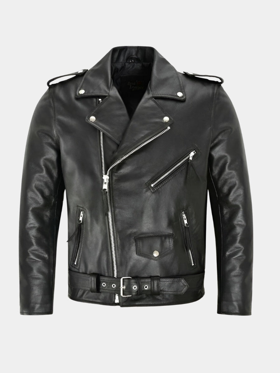 Sean™ | Cazadora biker de piel con cremallera asimétrica