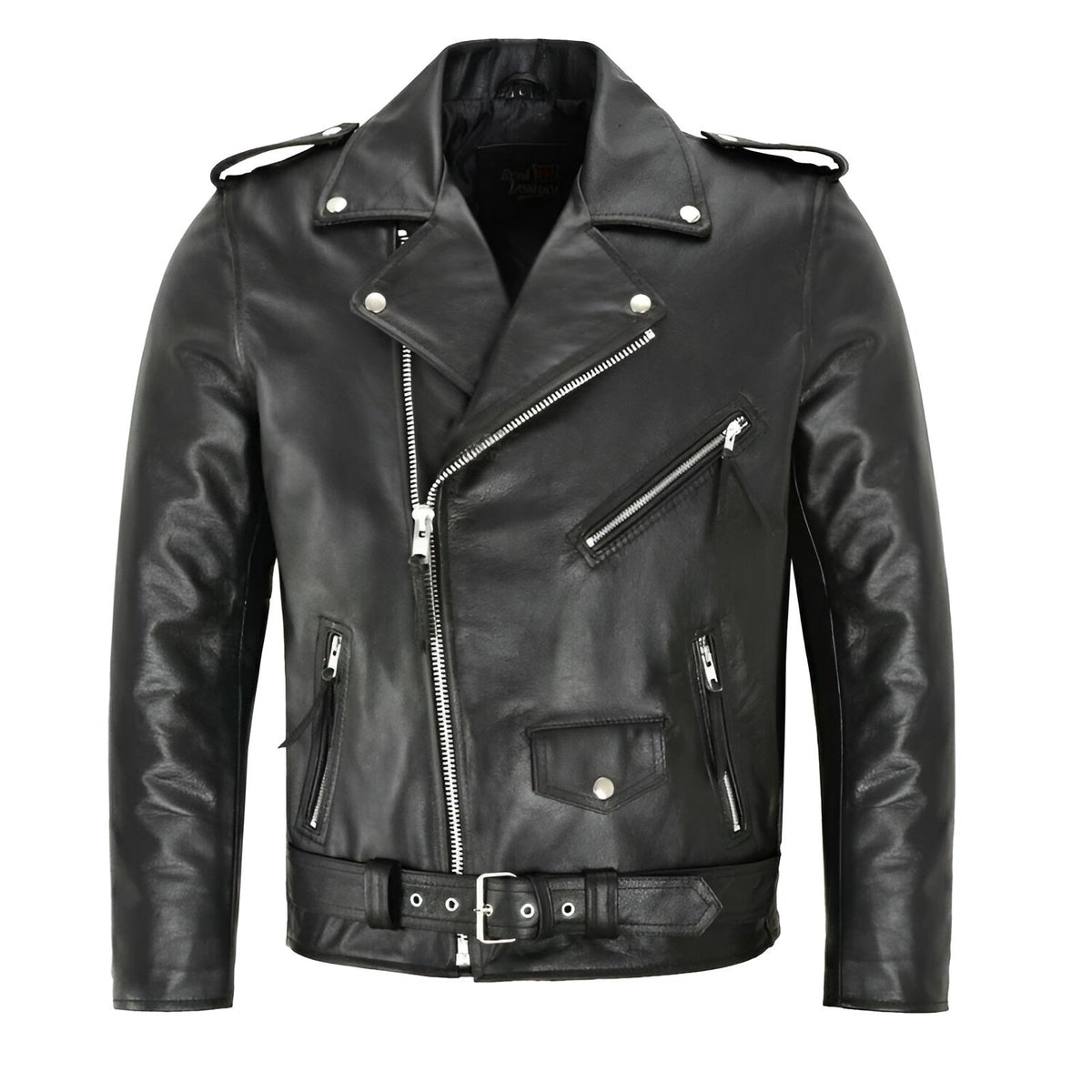 Sean™ | Cazadora biker de piel con cremallera asimétrica