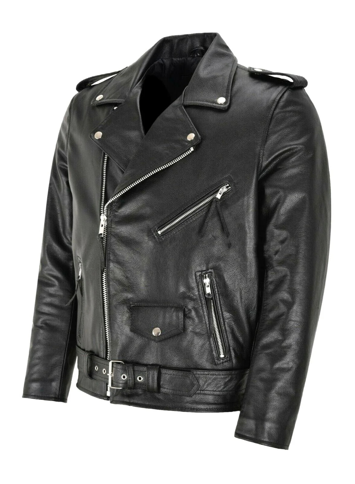 Sean™ | Cazadora biker de piel con cremallera asimétrica