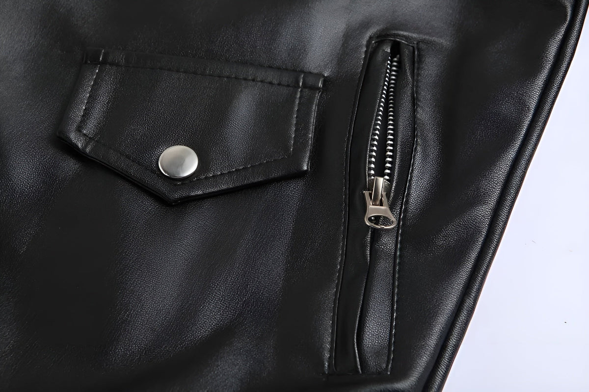 Sean™ | Cazadora biker de piel con cremallera asimétrica