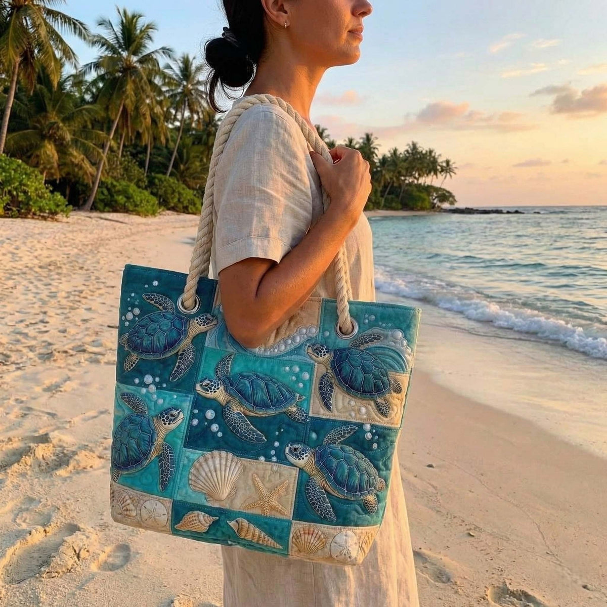 Cora™ | Bolso tote de playa artesanal con asas de cuerda