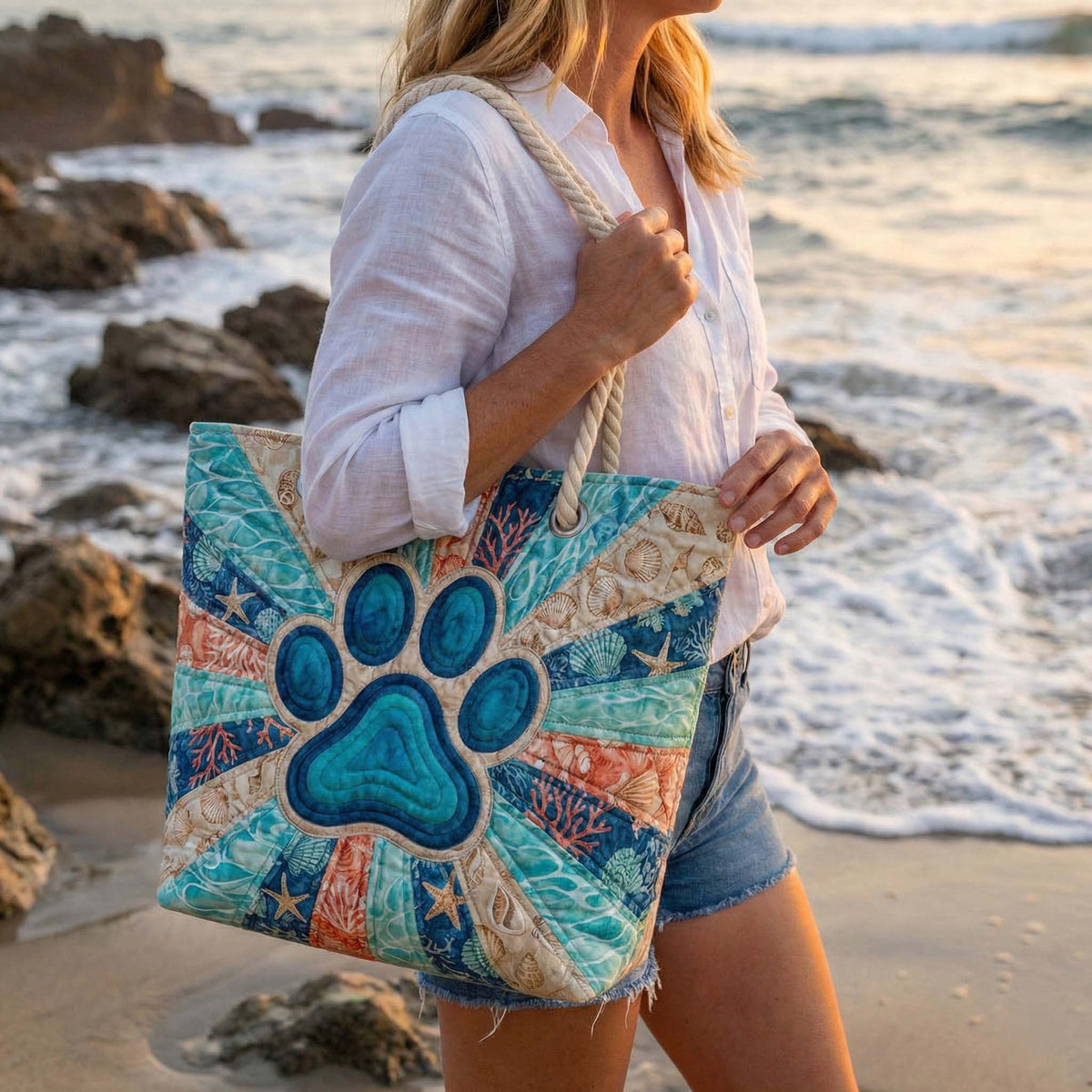 Cora™ | Bolso tote de playa artesanal con asas de cuerda
