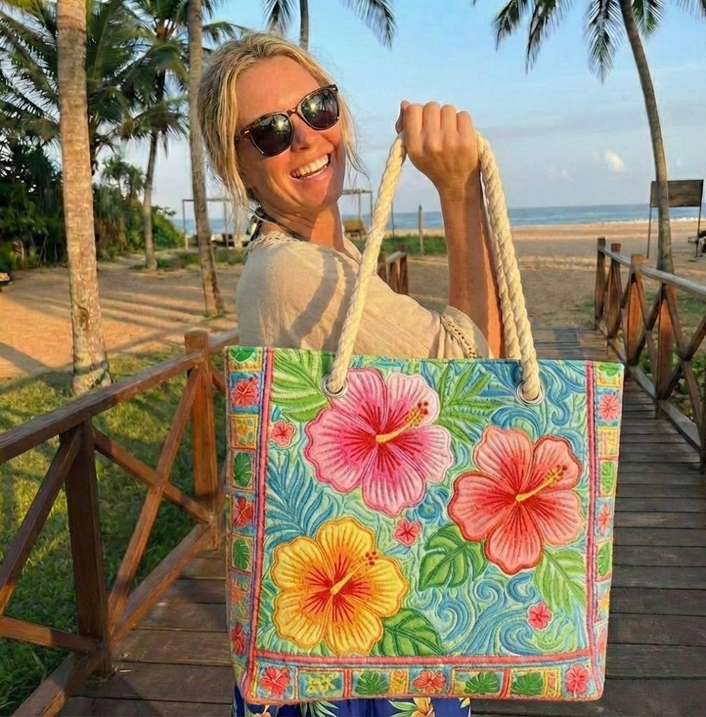 Cora™ | Bolso tote de playa artesanal con asas de cuerda