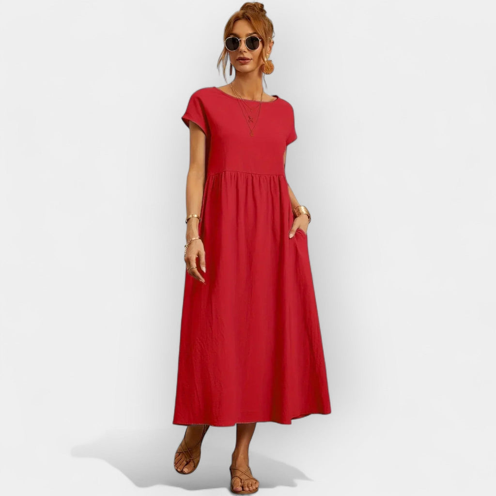 Vivian™ | Vestido midi casual con bolsillos y manga corta