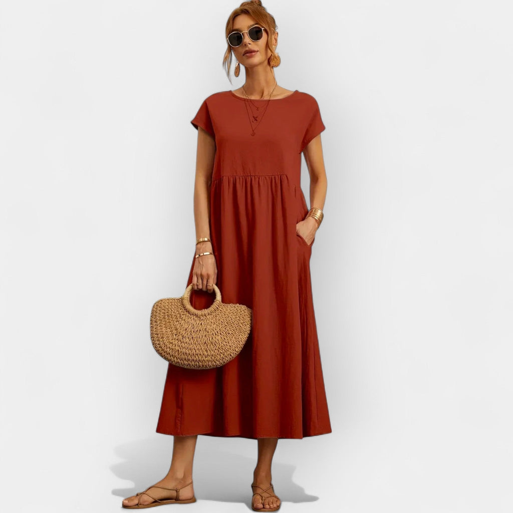 Vivian™ | Vestido midi casual con bolsillos y manga corta