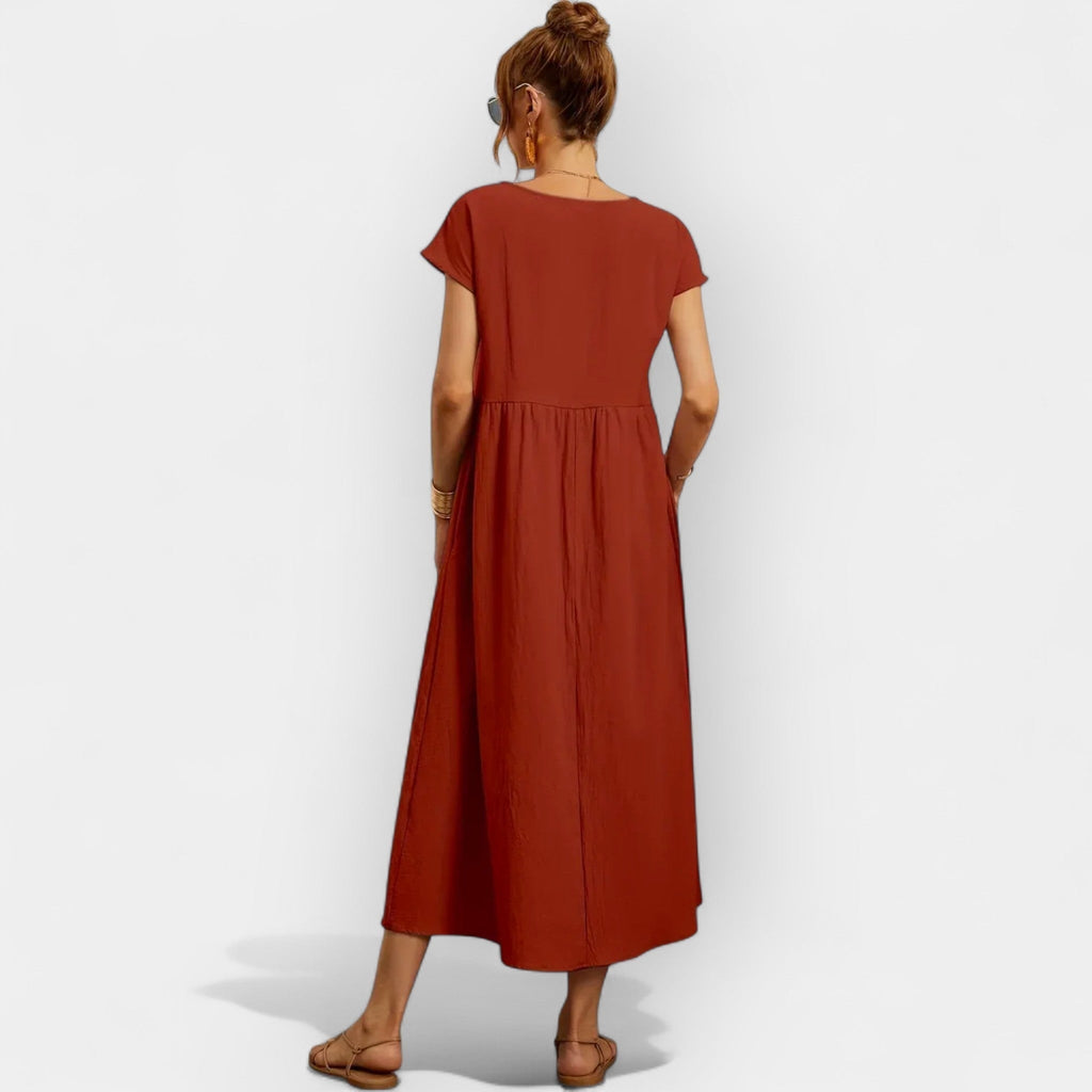 Vivian™ | Vestido midi casual con bolsillos y manga corta