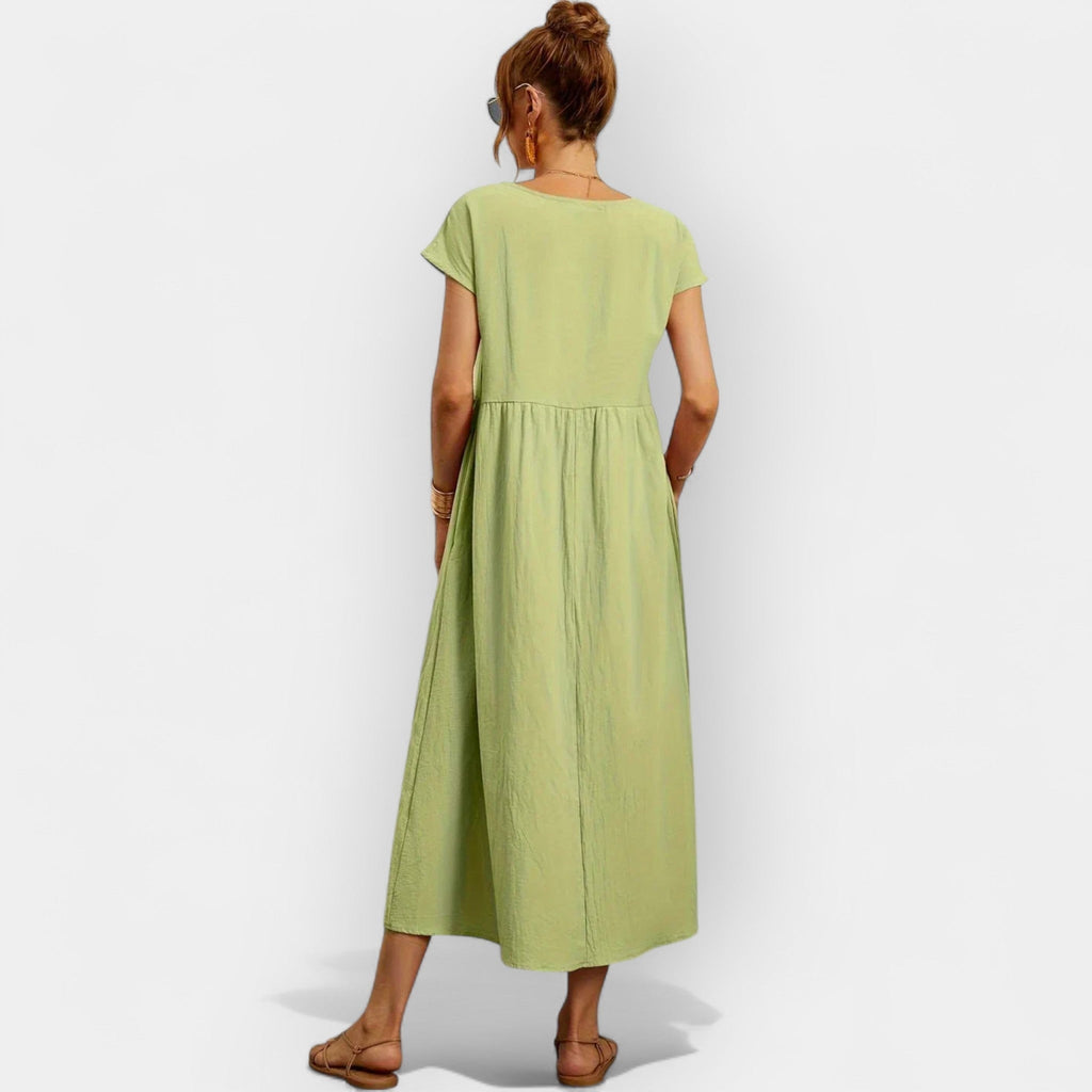Vivian™ | Vestido midi casual con bolsillos y manga corta