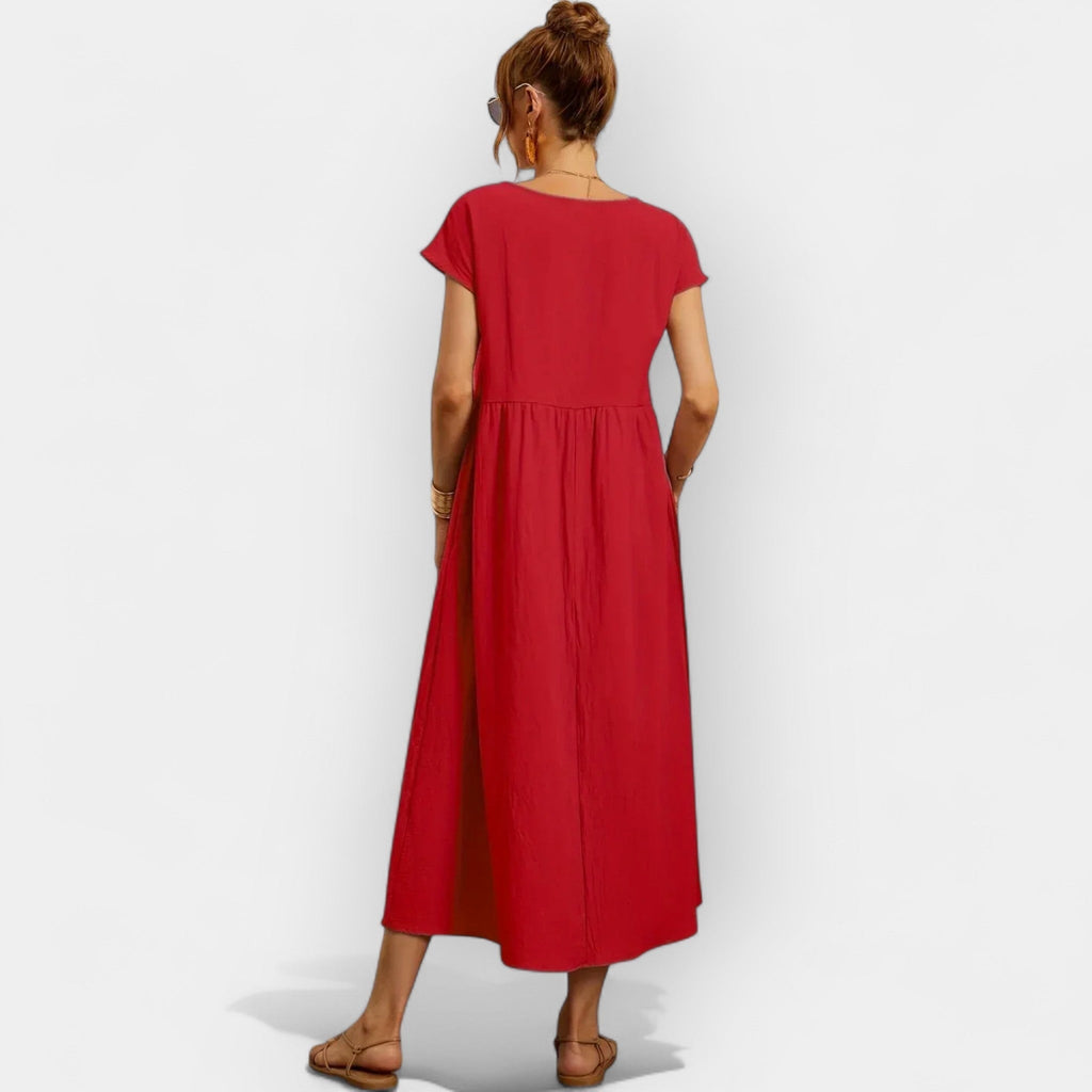 Vivian™ | Vestido midi casual con bolsillos y manga corta