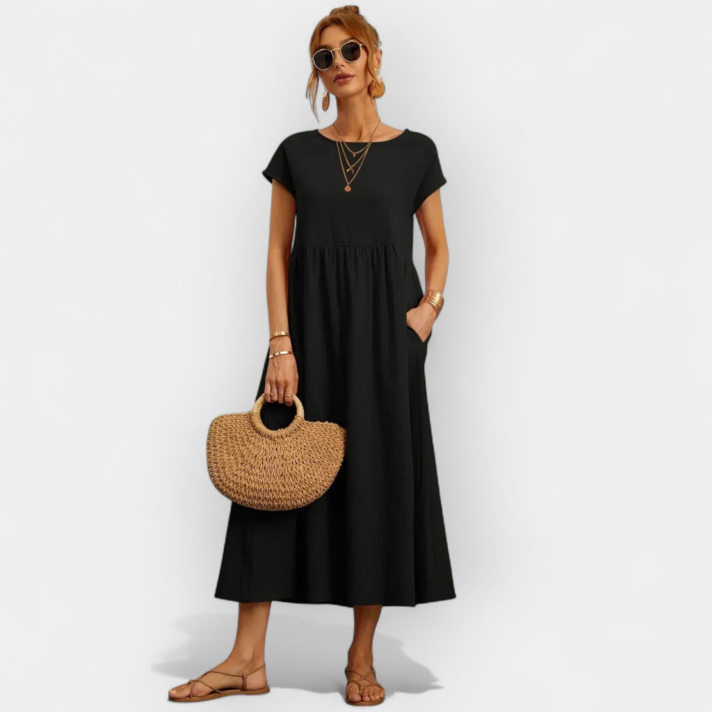Vivian™ | Vestido midi casual con bolsillos y manga corta