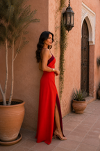 Vestido largo halter con abertura - vista 8