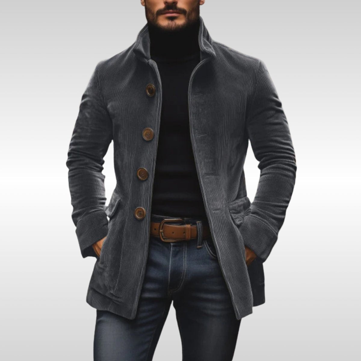 Travis™ | Abrigo entallado con cuello alto y botones de madera