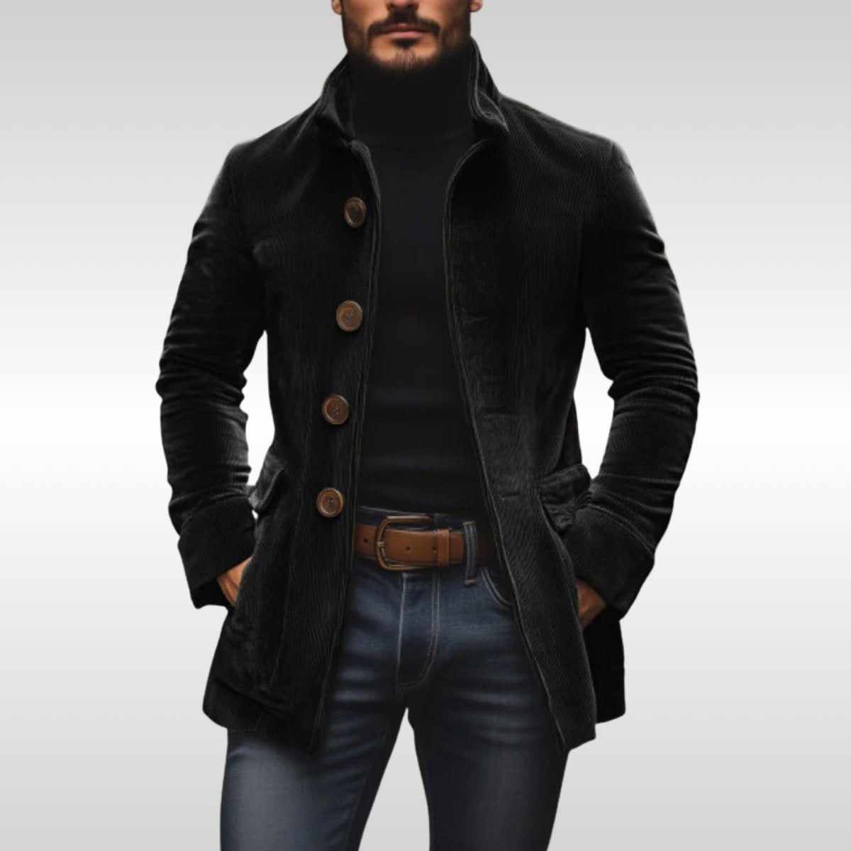 Travis™ | Abrigo entallado con cuello alto y botones de madera