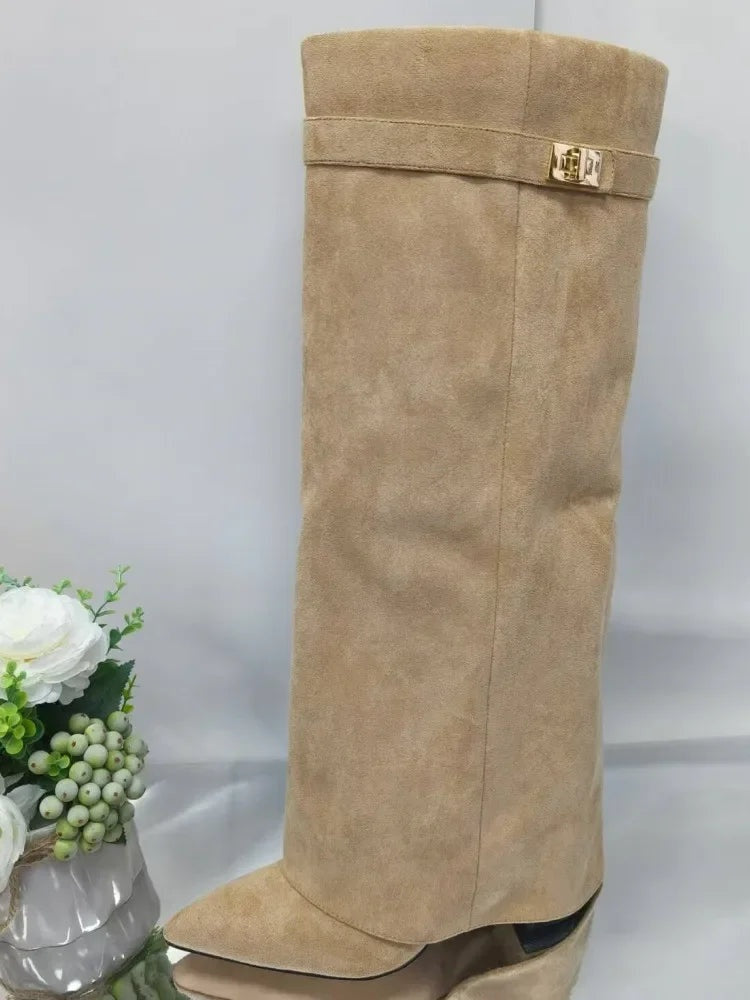 Natalia™ | Botas altas de ante hasta el muslo con hebilla