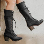 Diana™ | Botas altas de piel con cordones y tacón
