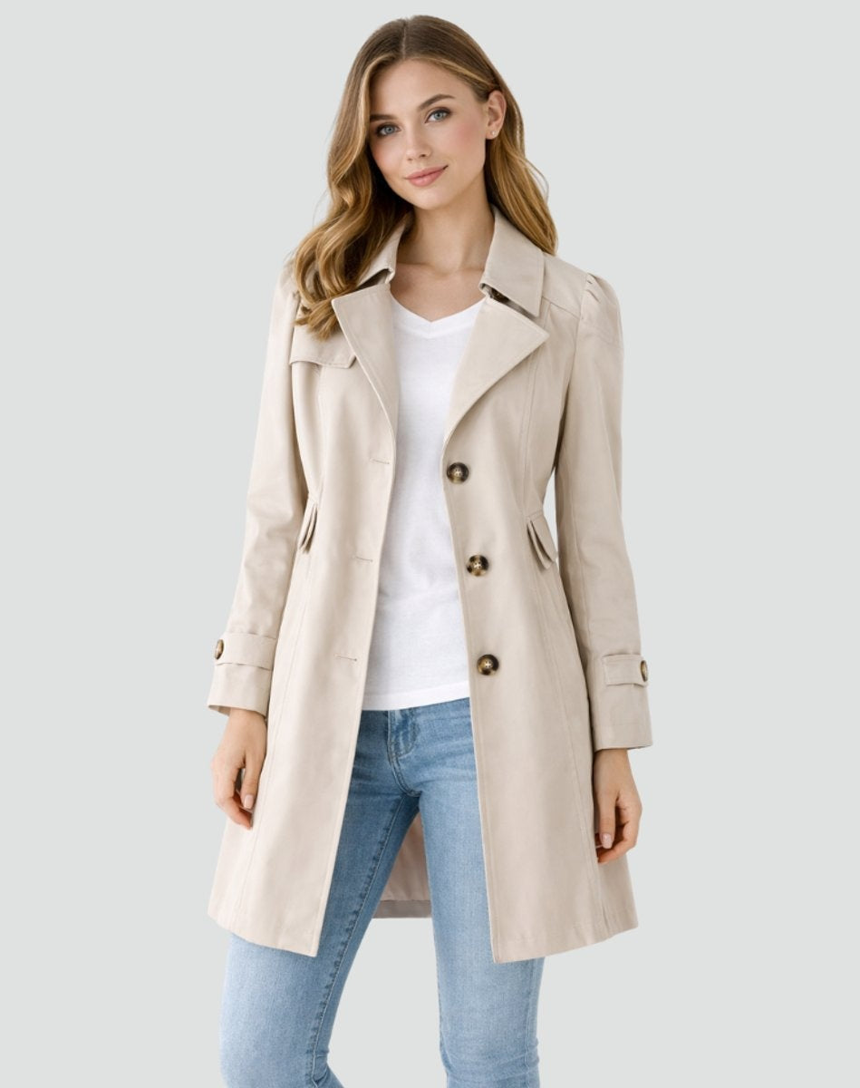 Nora™ | Gabardina larga entallada con solapas y botones