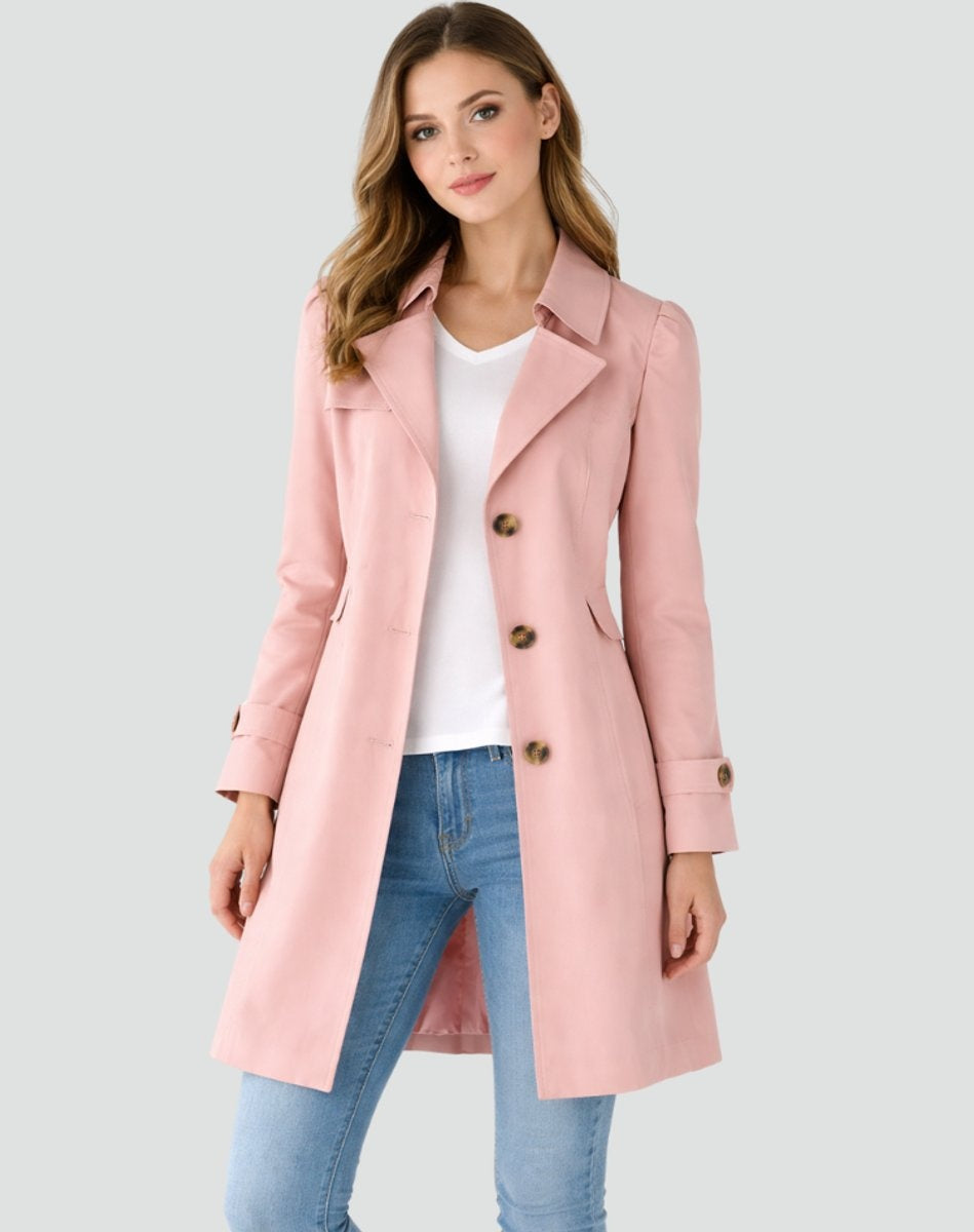 Nora™ | Gabardina larga entallada con solapas y botones