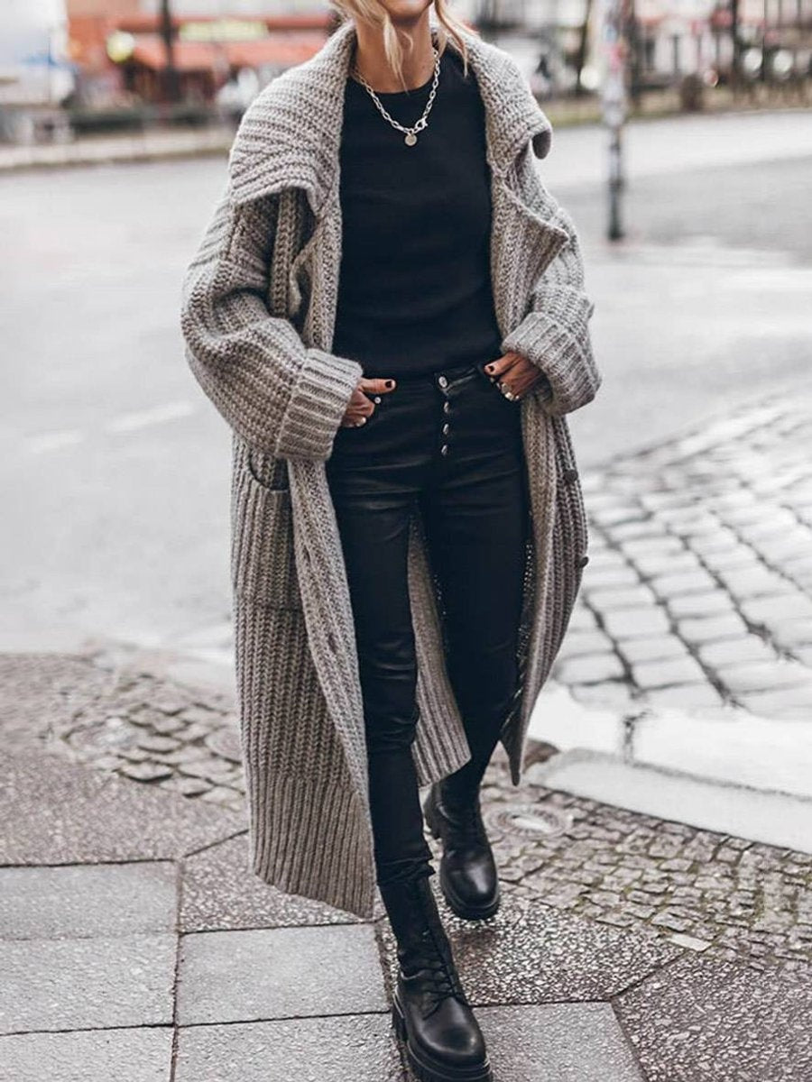 Aurora™ | Chaqueta de punto larga oversize con solapa y bolsillos