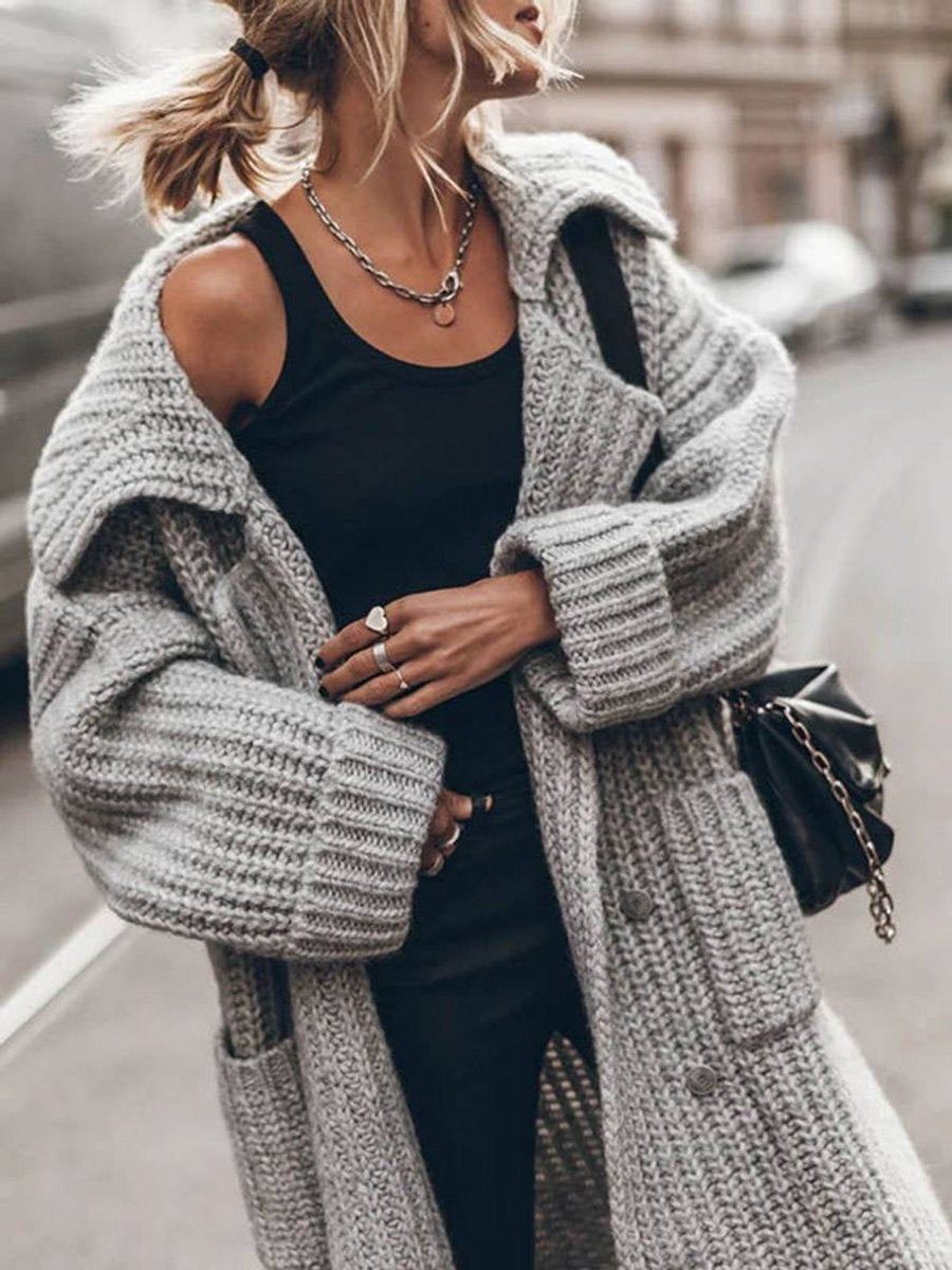 Aurora™ | Chaqueta de punto larga oversize con solapa y bolsillos