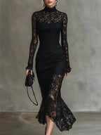 Samantha™ | Vestido de encaje de manga larga con cuello alto