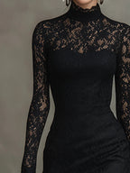 Samantha™ | Vestido de encaje de manga larga con cuello alto
