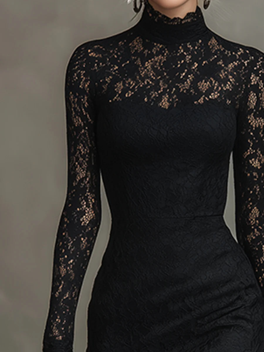Samantha™ | Vestido de encaje de manga larga con cuello alto