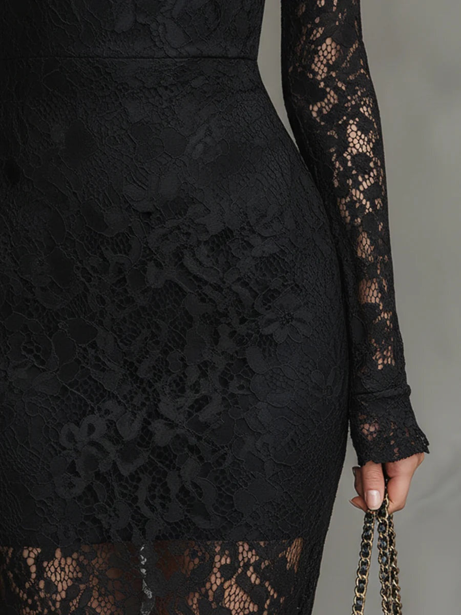 Samantha™ | Vestido de encaje de manga larga con cuello alto
