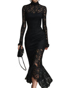 Samantha™ | Vestido de encaje de manga larga con cuello alto