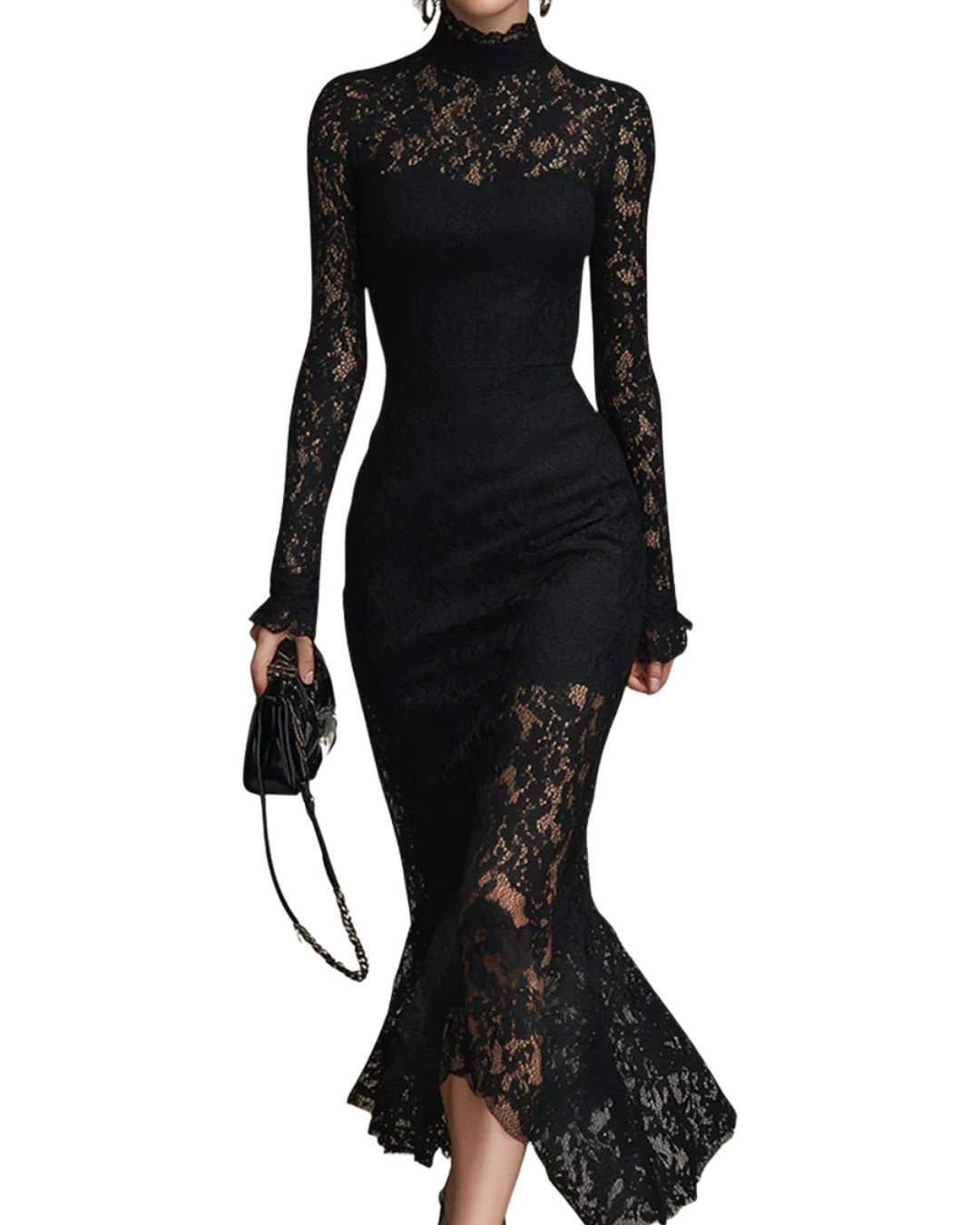 Samantha™ | Vestido de encaje de manga larga con cuello alto