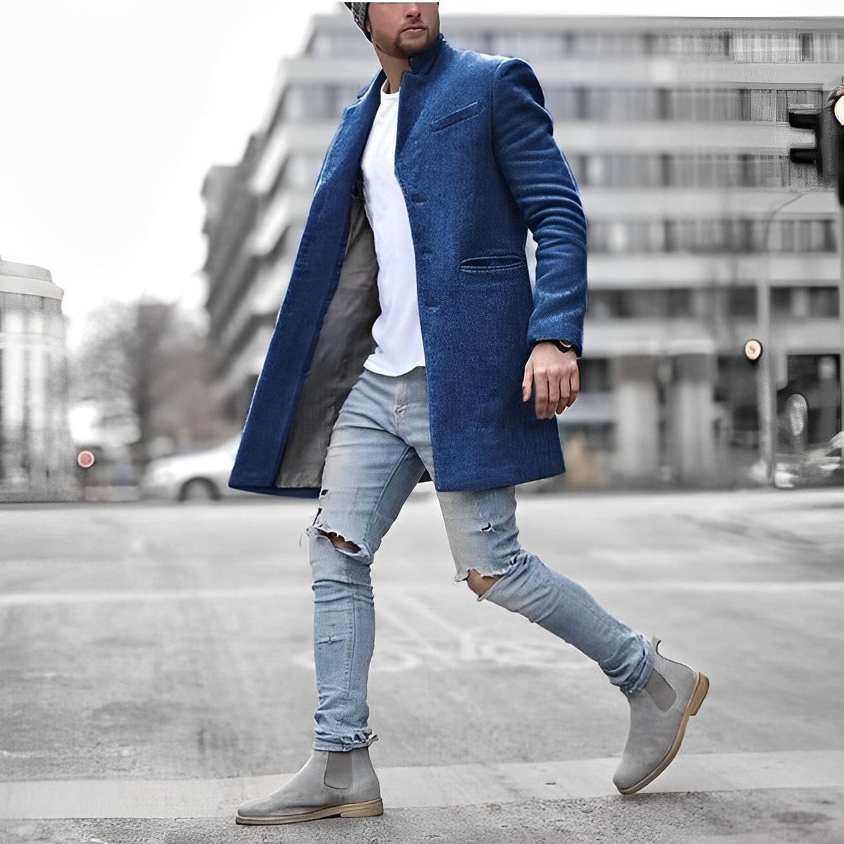 Dylan™ | Abrigo largo de paño slim fit con cuello mao