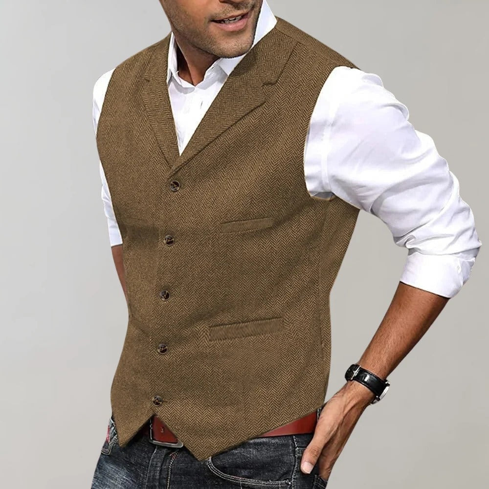 Jacob™ | Chaleco de tweed de espiga con solapa y botones