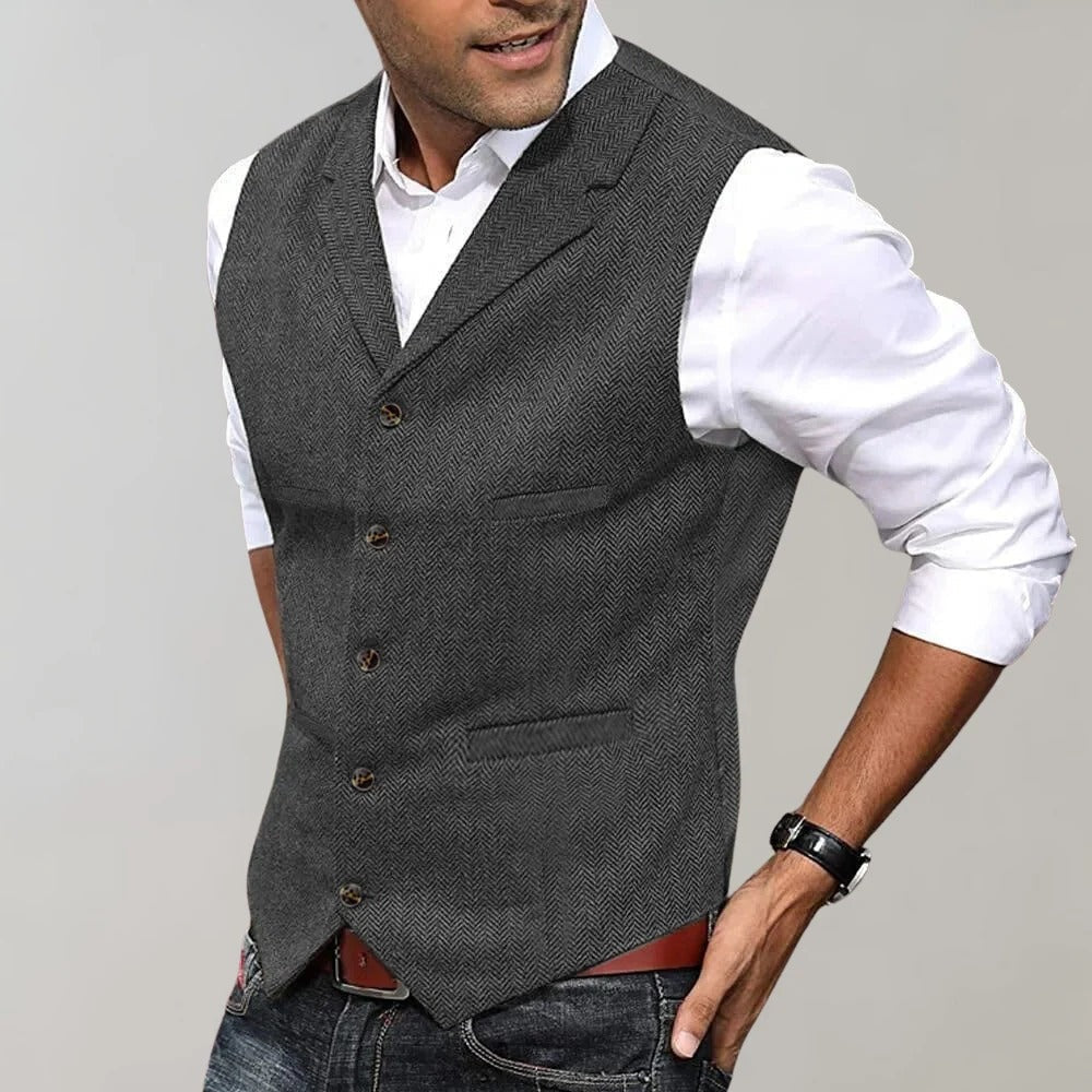 Jacob™ | Chaleco de tweed de espiga con solapa y botones