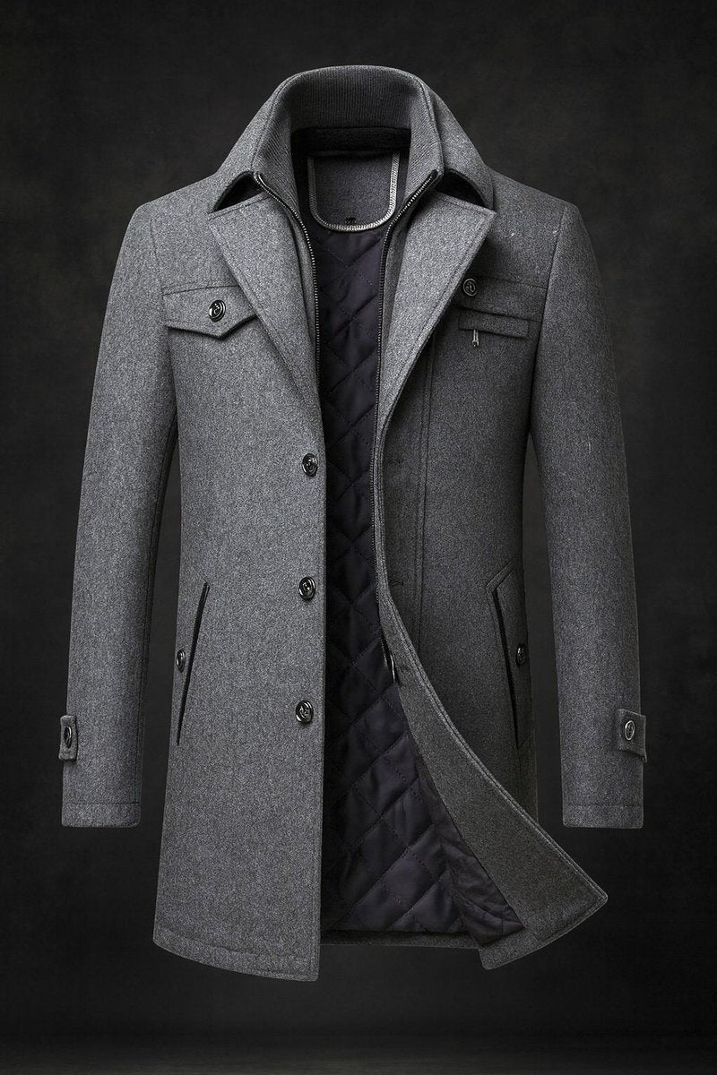 Nicholas™ | Abrigo de paño de hombre con forro acolchado y doble cuello