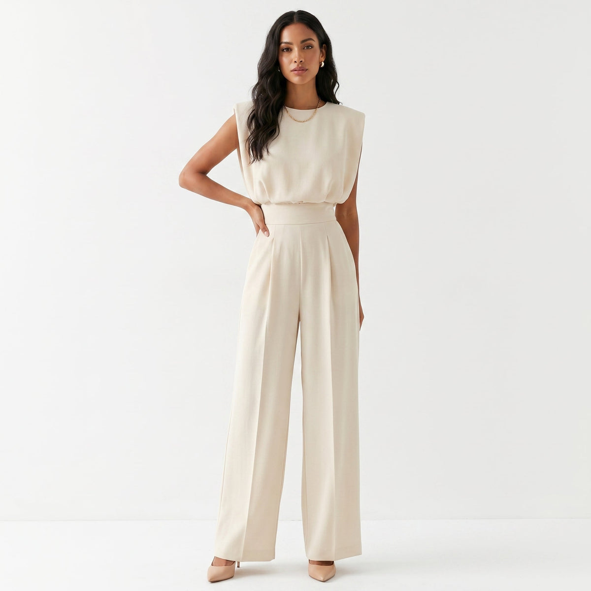 Ariana™ | Mono elegante palazzo sin mangas de tiro alto