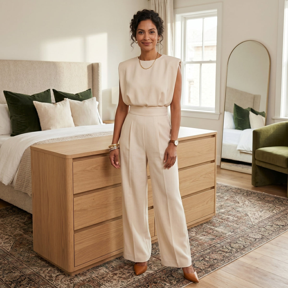 Ariana™ | Mono elegante palazzo sin mangas de tiro alto