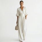 Clara™ | Mono largo elegante con escote en V y cinturón