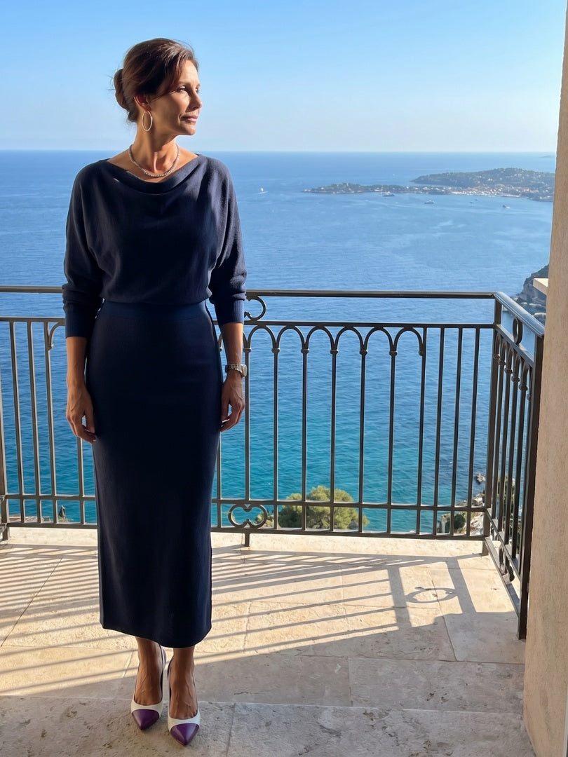 Alyssa™ | Vestido midi de punto de fiesta con escote drapeado